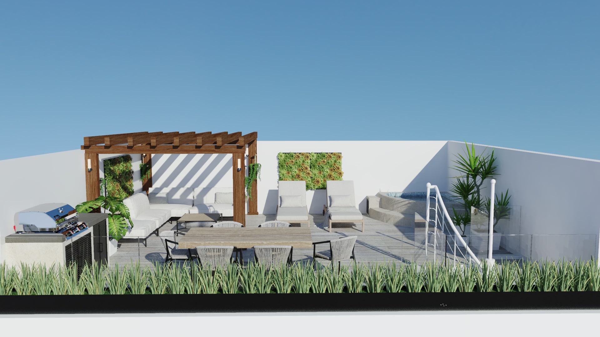 Rendering of a roof top garden space at Casa Adobe