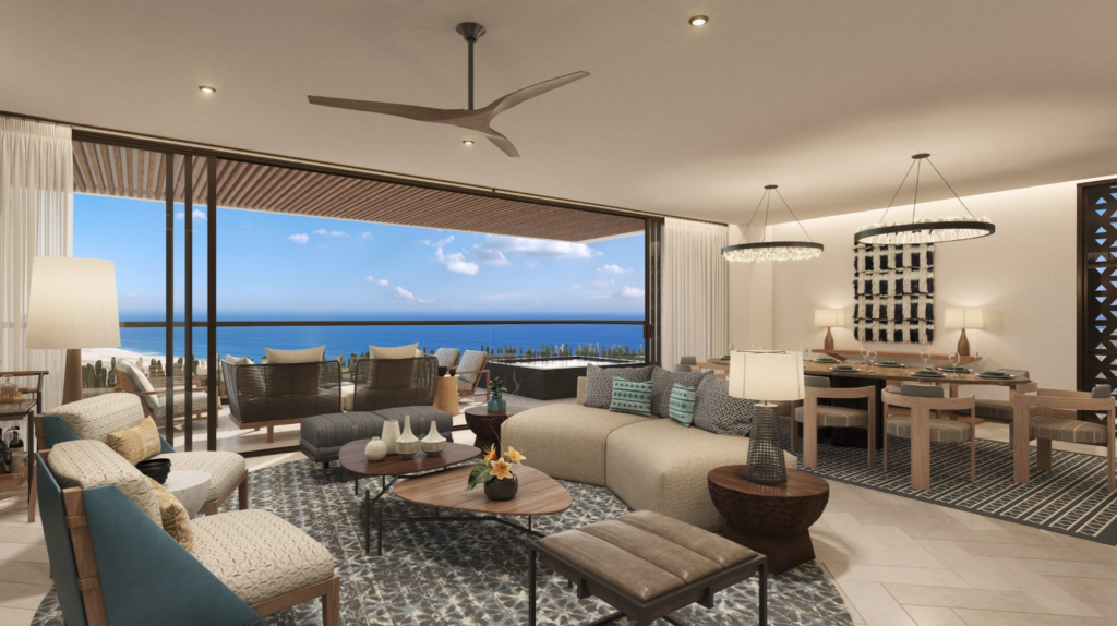 The Residences at The St. Regis Los Cabos condo living room and terrace