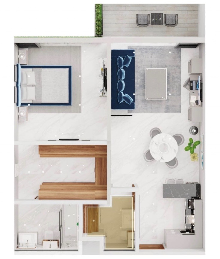 1-bedroom floor plan at Casa Adobe