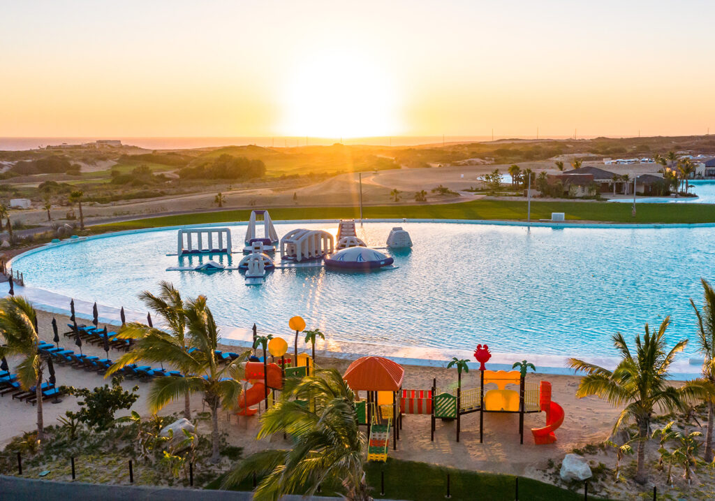 The inflatable water park at the Diamante Crystal Lagoon